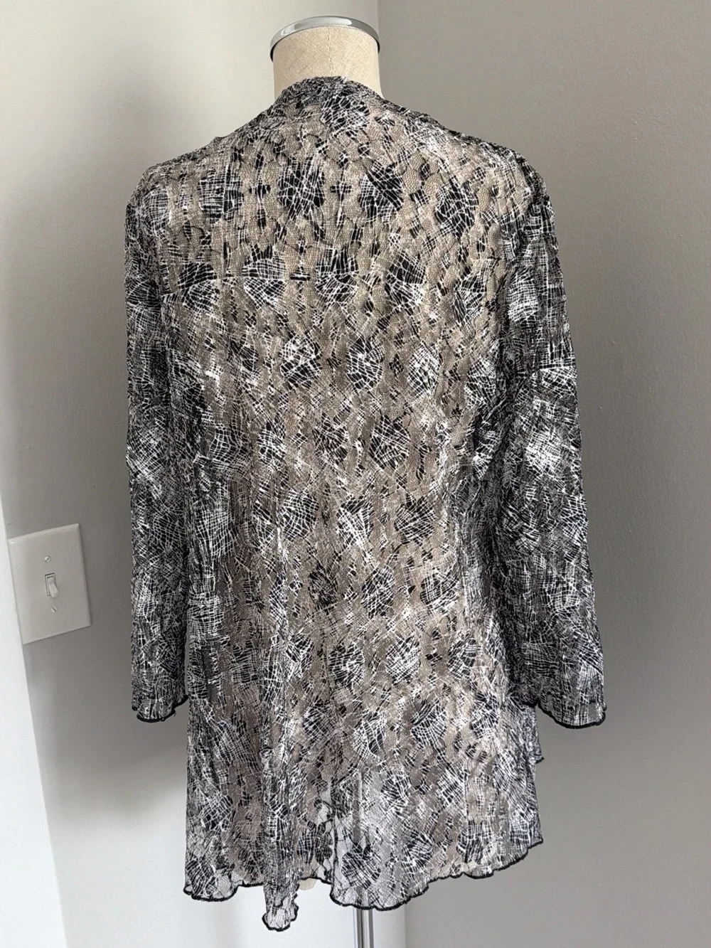 Bali Women's Sheer Chiffon Shawl/Wrap Print Ruffle Accent Black